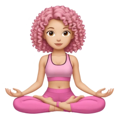Quero uma menina de roupa de malhar rosa do cabelo cacheado sentada como tivesse fazendo yoga sticker