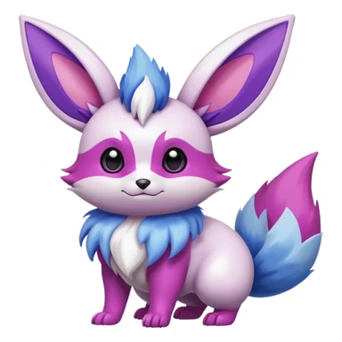Shiny White with Violet and Indigo and pink markings Eevee-Minccino-Zangoose-Pokémon-Digimon-Fakémon-fusion-hybrid-creature sticker