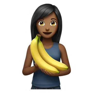 the girl is holding a banana sticker