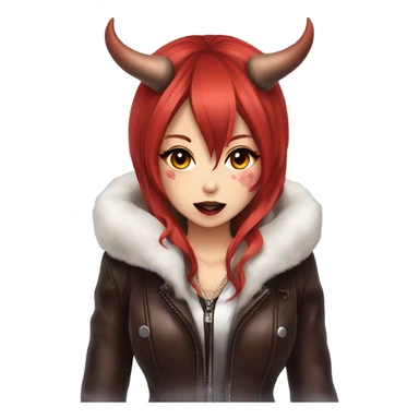demon hime gyaru girl, red hair, demon horns, leather coat sticker