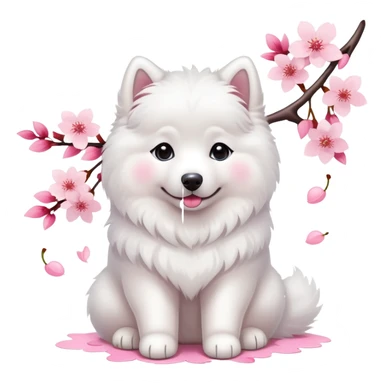 A cute  little  white Samoye and cherry blossom sticker
