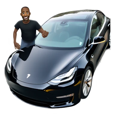 A guy inside his model 3 black tesla sticker