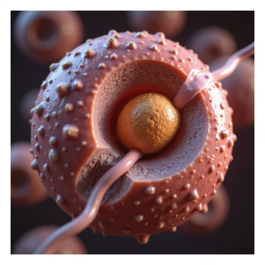 hyperrealistic 4K illustration of a human muscle cell with fatty acids transported into mitochondrion via carnitine, anatomical and molecular details sticker