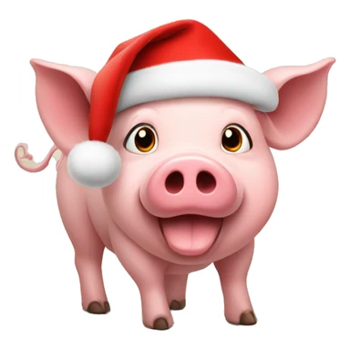 A pig with a red christmas hat sticker