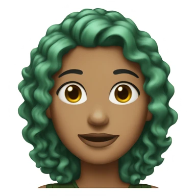 Custom Emoji Lady with curly black and green hair and tan skin sticker