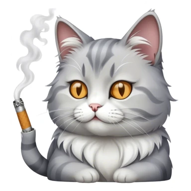 white and gray cat smoking a cigarette sticker