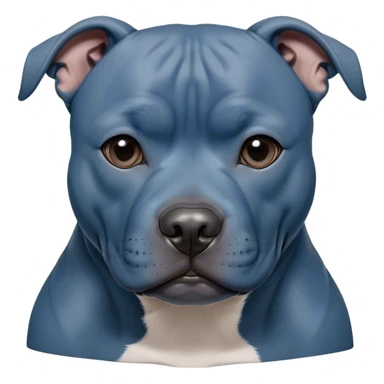 Cinematic Noble Blue Staffordshire Bull Terrier Portrait Emoji, Poised and regal, with a compact, muscular build and a sleek, well-groomed blue Fur, deep-set soulful dark eyes, Simplified yet sharp and sophisticated features, highly detailed, glowing with a soft, dignified glow, high shine, intelligent and loyal, stylized with an air of strength, focused and attentive, soft glowing outline, capturing the essence of a watchful and confident guardian, so majestic it feels as though it could stride out of the screen with effortless authority! sticker