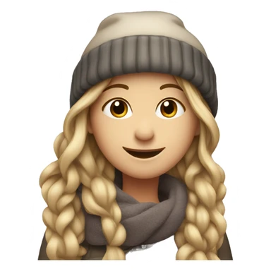 smiling girl with long dark blonde hair in a winter hat sticker