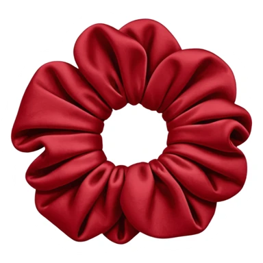 emoji of an isolated red velvet scrunchie, plush velvety texture with soft fiber shadows, rich deep red color, gathered fabric folds, matte and cozy finish, no person, no hair, not worn, simple rounded shape, soft warm shading sticker