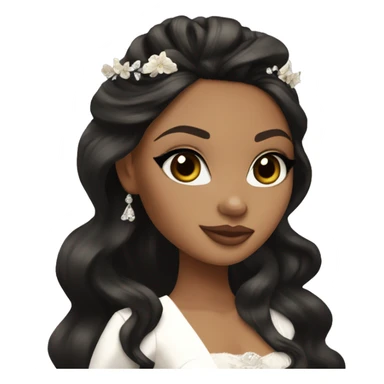 Bratz, bride, black wavy long hair, olive skin, brown almond cat eyes sticker
