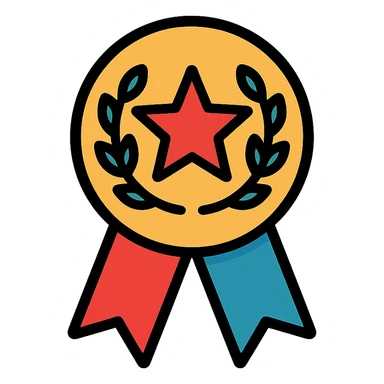 gold honorable mention badge with colorful elements, elegant minimalist flat design, award badge style, 2D flat vector, trending icon look, soft shadows, no text, isolated on white background, commercial use sticker