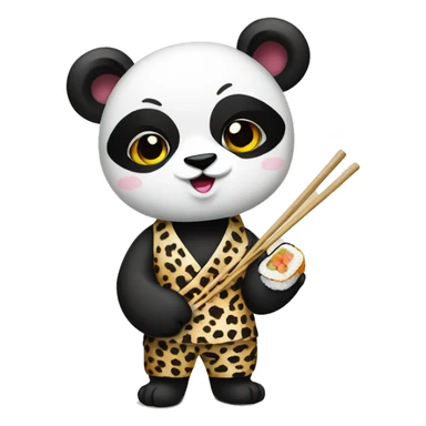 Glamour panda with leopard pants eat sushi sticker