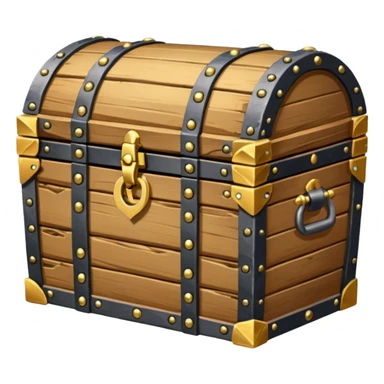 Plain looking battered wooden chest with iron fittings overfilling with gold and gems sticker