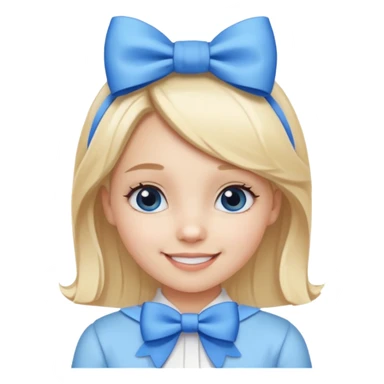 A cute girl with a white skin and a blonde hair with a blue and white bow in her head sticker