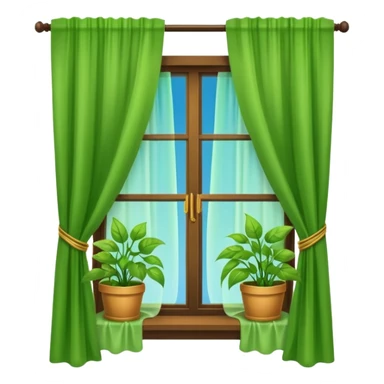 Window with hanging plants + curtain, Apartment Windows. sticker