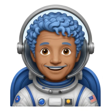 old man, brown skin astronaut with curly blue hair, smile sticker
