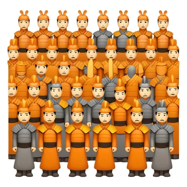 Terracotta Army Xi'an, simplified emoji style with bold outlines and bright colors, cartoon style ancient warrior statues lined up sticker