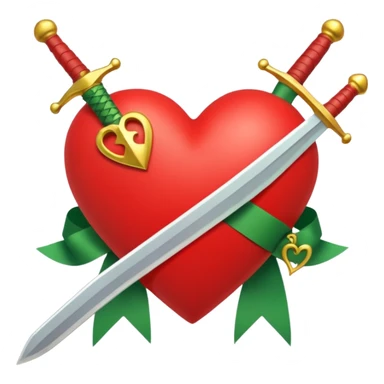 a red heart pierced by a green sword, with the golden text 'MODS' on a white ribbon sticker