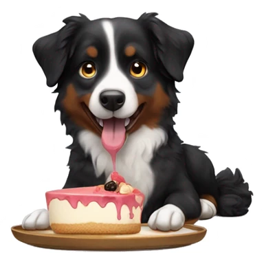 Small black australian shepherd dog eating dessert  sticker