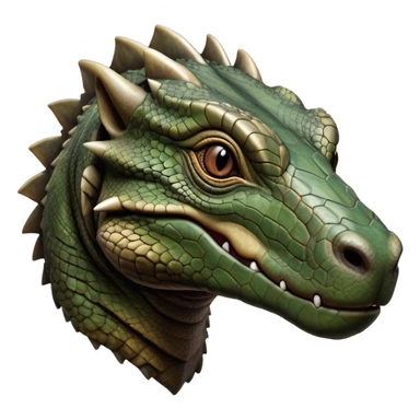 Cinematic Realistic Noble Komodo Dragon Portrait Emoji, Poised and imposing, with a massive, rugged build and a weathered, intricately scaled hide in earthy olive and dark tones, a distinct, powerful head with sharply defined features and piercing eyes, rendered in lifelike detail with natural texture and shadow, high shine, intelligent and formidable, styled with an air of ancient reptilian authority, focused and attentive, soft glowing outline, capturing the essence of a watchful and commanding Komodo dragon that appears ready to emerge from the screen with raw power! sticker