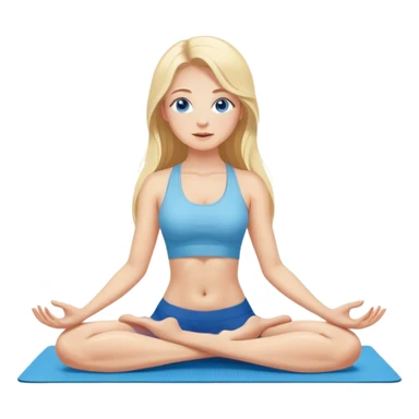 Cinematic realistic blonde with long hair and blue eyes does yoga on a mat sticker