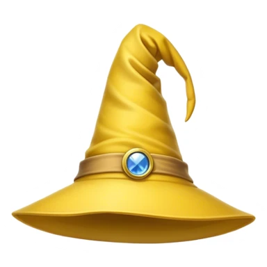 A yellow wizard hat with a classic pointed shape, slightly curved at the tip. The hat has a soft fabric texture with subtle folds, and a wide brim. The design is cartoon-style, with smooth shading, simple details, and a playful, magical look. sticker