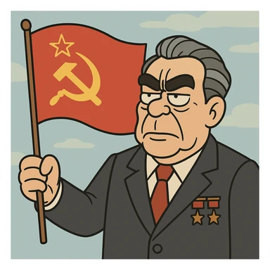 Soviet leader brezhnev with a communist flag sticker