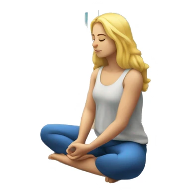 Blonde girl meditating on a wooden deck facing the ocean sticker