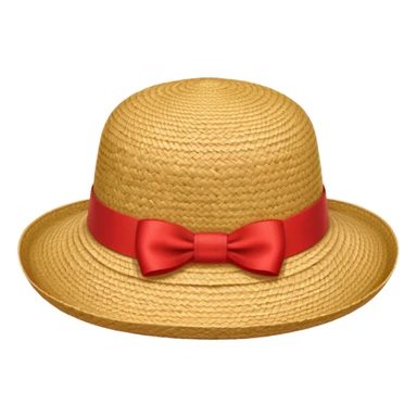 Straw hat with red ribbon sticker