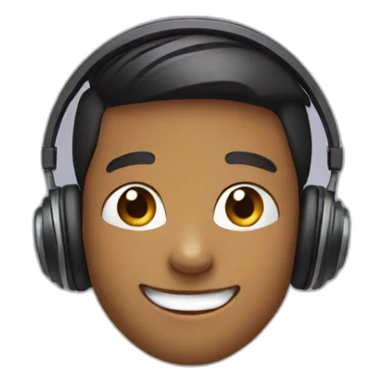 boy with headphones and smiling sticker