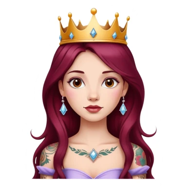 Beautiful tattooed long burgundy haired girl wearing a princess crown sticker