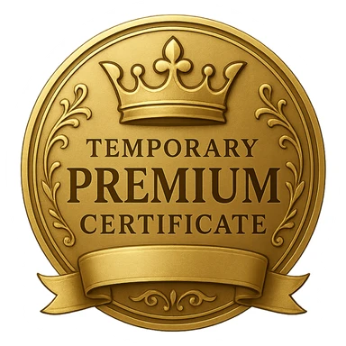 gold Temporary Premium Certificate with a gold crown, elegant and decorative, suitable for a digital reward badge sticker