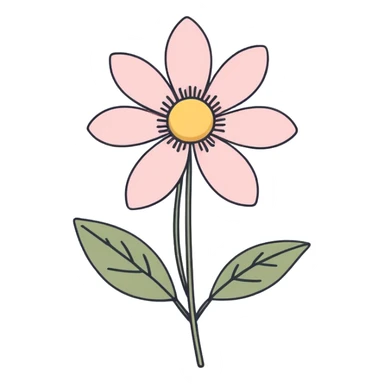 minimal line-art flower sticker, elegant thin stroke, soft pink and yellow tones, clean vector design, no background, modern aesthetic sticker