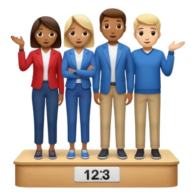 show people on podium in first, second and third place.  The podium should be labled 2, 1, 3.  The middle position should only have the number 1.  the people should be dressed causally in regular clothes sticker