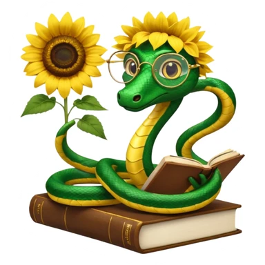 Snake reading books + flower sticker