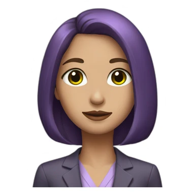 girl with brown-haired bob, green eyes, purple skin, suit sticker