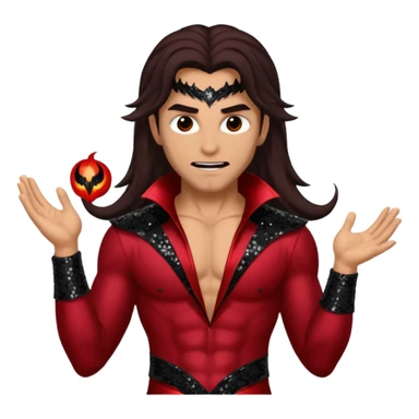Samael, Venom of God from Gods and Goddesses with tan skin, long dark brown hair, dark red sequin outfit sticker