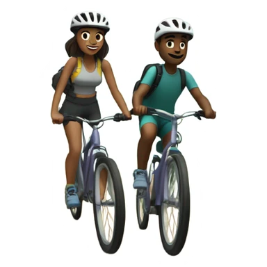 Caitlin mountain biking while Johnny runs along a trail sticker