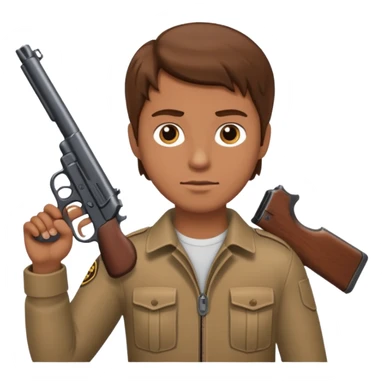 White guy with brown hair holding a gun like a cop would sticker
