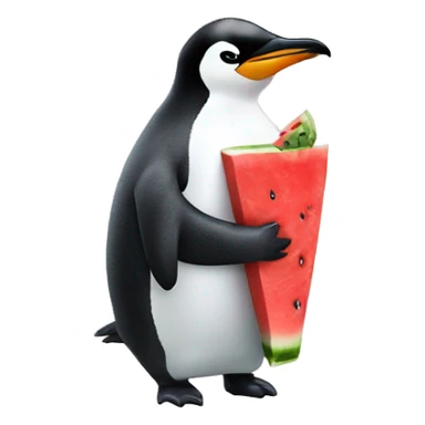 a penguin drinking coke on a watermelon sticker