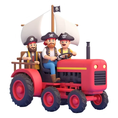 pirates driving a tractor on a ship sticker