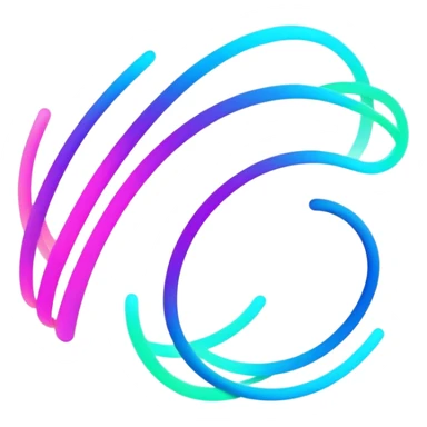 A futuristic abstract logo with curved dynamic lines resembling a subtle hand motion, glowing neon gradients, minimal and modern sticker