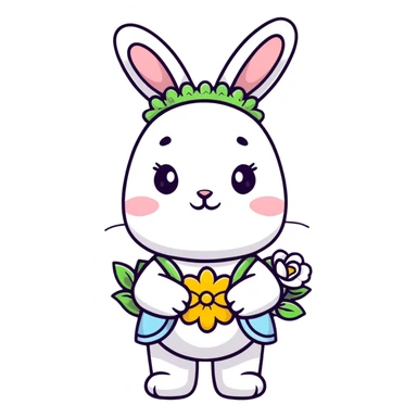 sweet bunny in cute outfit with flower wreath sticker
