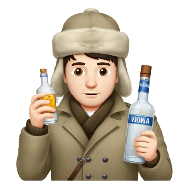 drunk Russian man with vodka bottle and ushanka hat sticker