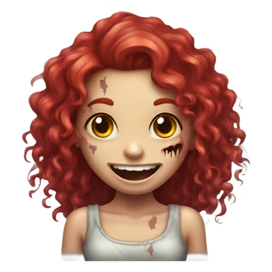 Happy zombie girl red long curly hair with both hands in the air, vestindo blusa comprida preta sticker