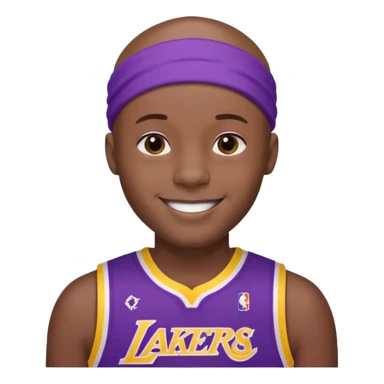 ["Black male, shaved head, wearing a purple Lakers jersey with headband."] sticker