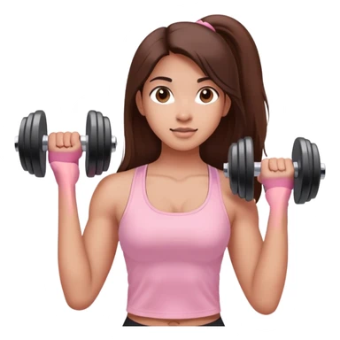 a north-east indian girl with long brown hair wearing a soft pink gym top lifting dumbbells  sticker