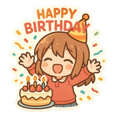 happy birthday, festive, colorful, confetti, cake sticker