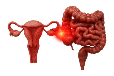 utero umano anatomico iperrealistico e intestino umano anatomico iperrealistico hanno in comune il dolore e l'infiammazione, rendi bene il collegamento tra i due organi doloranti sticker