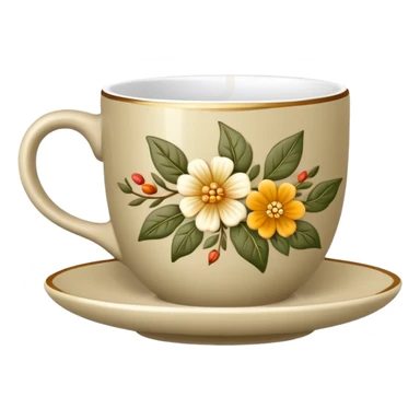 Cinematic Realistic Sophisticated Khaki Coffee Cup with Flower Ornament sticker